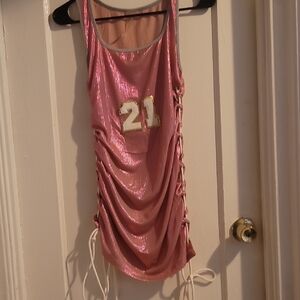 Pink Shimmer Ruched Dress with Number 21